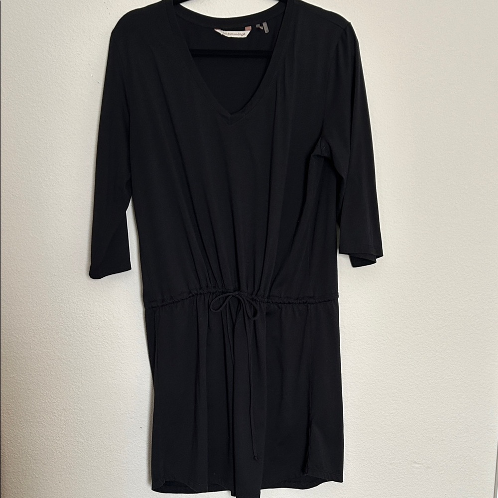Soft Surroundings Black V-Neck Dress with Drawstring